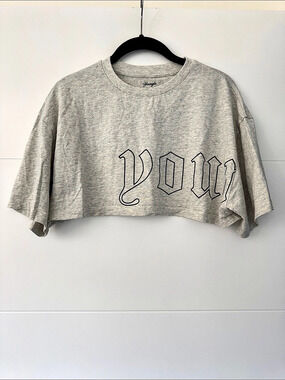 Youngla Graphic Crop Top Gray XSmall Like New